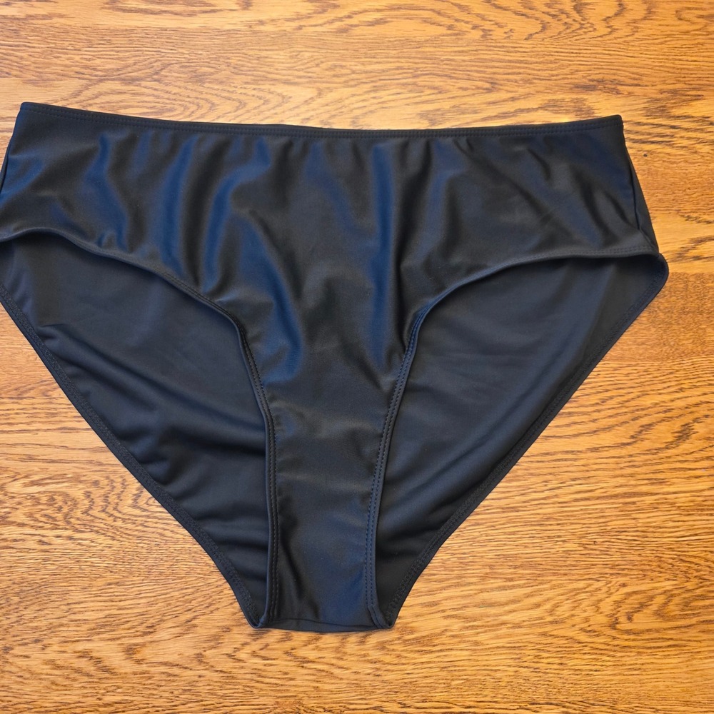 3XL Solid Black High‎ Waisted Bikini Swim Bottoms Plus Full Coverage Beach Pool